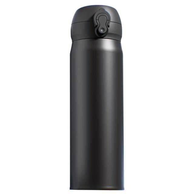 TEMU 17oz Black Insulated Water Bottle Stainless Steel, Perfect For School & Coffee, Double Wall Metal Thermal Bottles, Push Button Lid, Leakproof 17oz Capacity, Camping Cups Tumbler