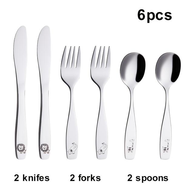TEMU 6pcs Or 12pcs Stainless Steel Tableware Set With Laser-engraved Cute Animal Patterns - Dishwasher Safe, Durable & Stylish For Christmas, Halloween, Family Dinners