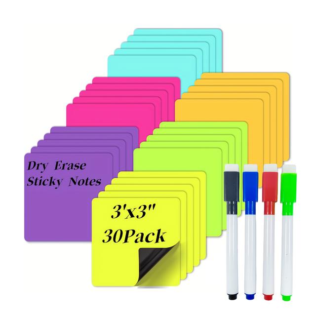 TEMU 30 Reusable Magnetic Sticky Notes That Written On With Markers, Perfect For Organizing Offices, Classrooms, And Home Reminders. Ideal For Whiteboards, Refrigerators, And Storage Cabinets