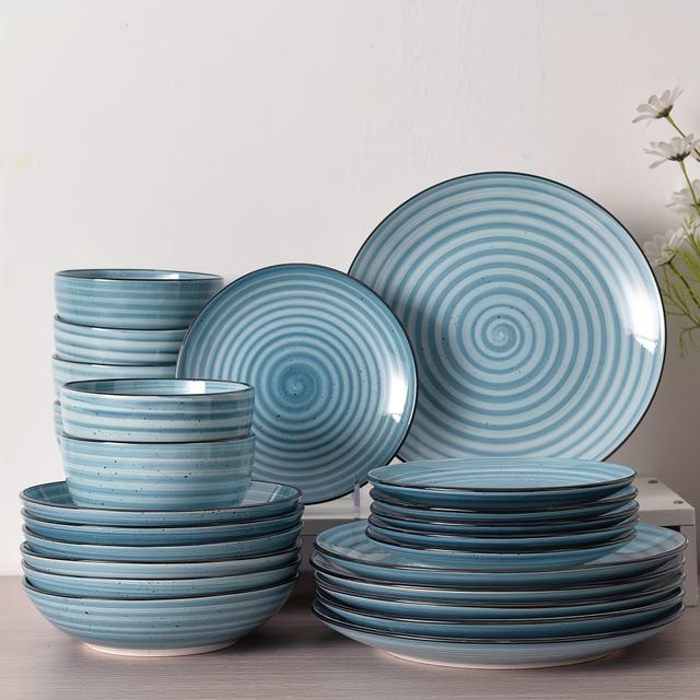 TEMU 24-delige Keukenaccessoire Set, Servies Collectie voor 6, Inclusief Borden en Kommen, Duurzame en Krasbestendige Borden, Veilig voor Vaatwasser en Magnetron