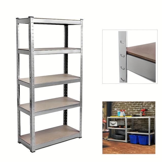 TEMU Heavy-duty 5-tier Shelving Storage Garage Rack Unit, Galvanized 150cm × 70cm × 30cm, Each Shelf Holds 175kg, Boltless Shelving, Suitable For Workshop, Kitchen, And Bathroom, Standing Shelf