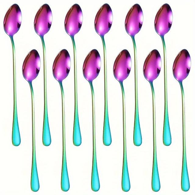 TEMU 12pcs Set, Stainless Steel Iced Tea Spoons, 7.68-inch Long Handle Coffee Spoons, Mixing Spoons, Cocktail Stirring Spoons, Cutlery Set, Suitable For Bars, Home Kitchens, And Restaurants (colorful)