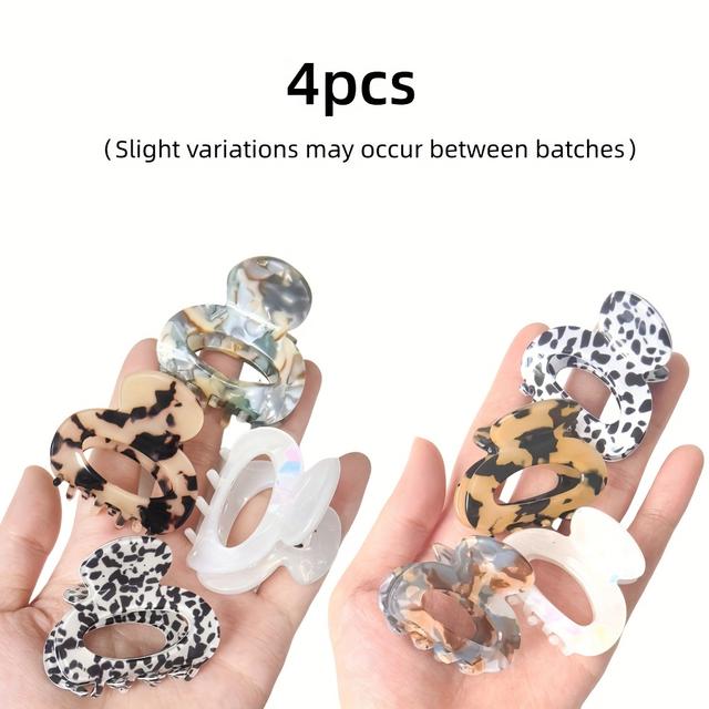 TEMU 4pcs Elegant Oval Hair Claw Clips | Marble Pattern Acetate Hair Claws In /ivory/black/leopard/, Half-up Hairstyle Additions, Christmas & New Year Gift
