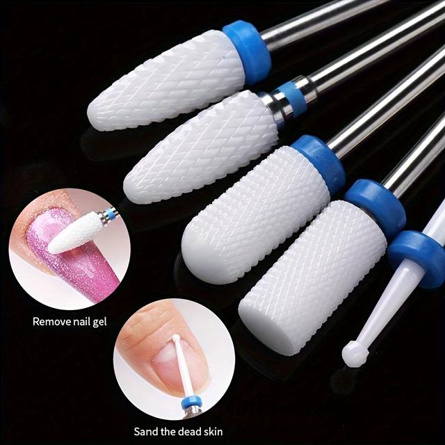 TEMU Set Of 5 Ceramic Nail Drill Bits For Electric Manicure, Including Flame And Corn Files For Pedicure Machines And Polishing Additions