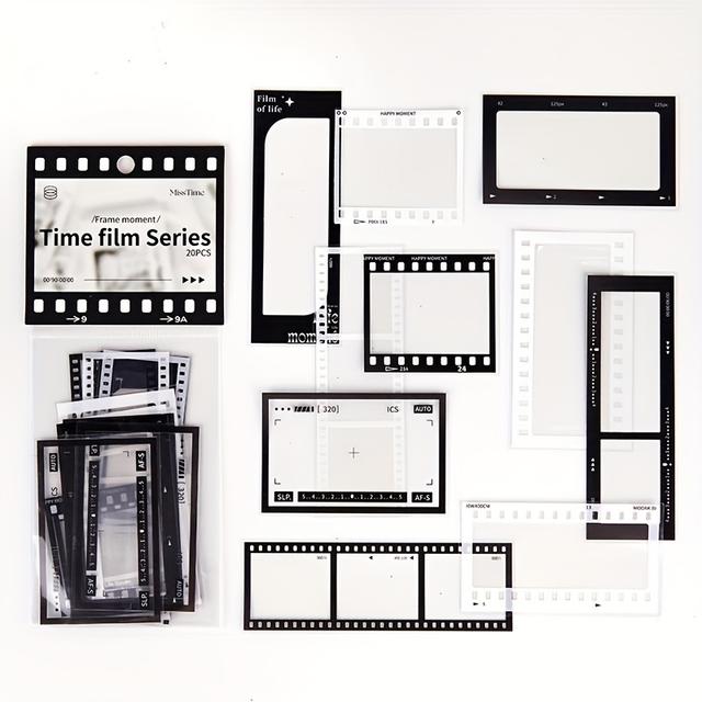 TEMU 1 csomag 20 darabos retro filmzene fotó keret PET dekorációs kézikönyv anyag matricák