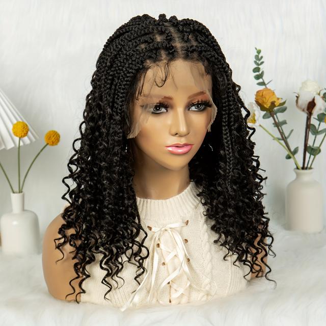 TEMU Elegant 200% Density Full Lace Braided Wig For Women - High-quality Synthetic Hair, Styles