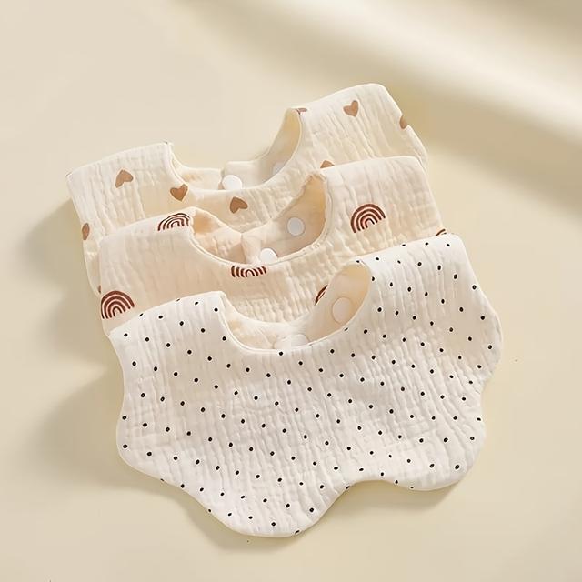 TEMU 2pcs/3pcs Pure Cotton Bibs, Infant Drool Towels, Pouches, Crinkle Cotton Cloth Baby Bibs, Gauze Petal Bibs