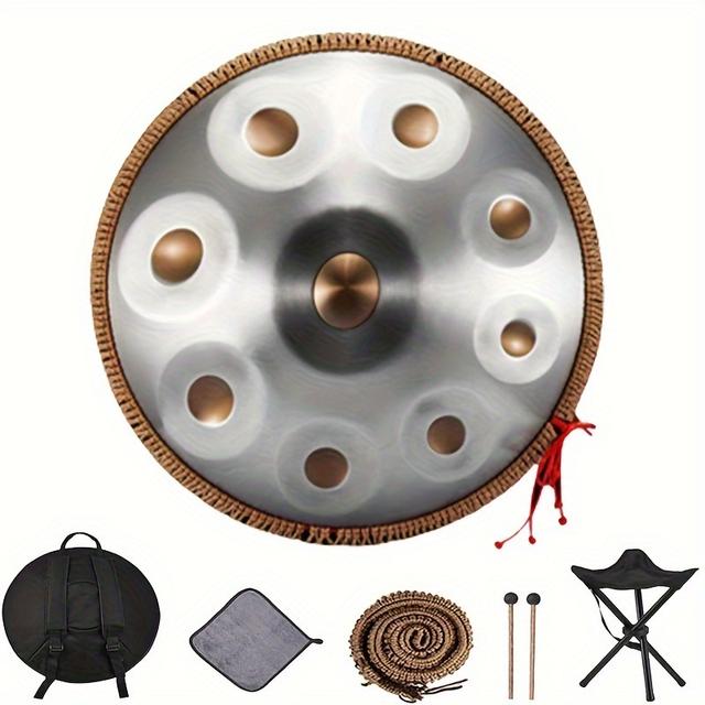 TEMU 22-inch Handpan Drum With , To Kurd, Designed For Adults. This Handpan With A Carrying Bag, A Dust-free Cloth, A Wooden Mallet, And A Stand, Making It Ideal For Beginners