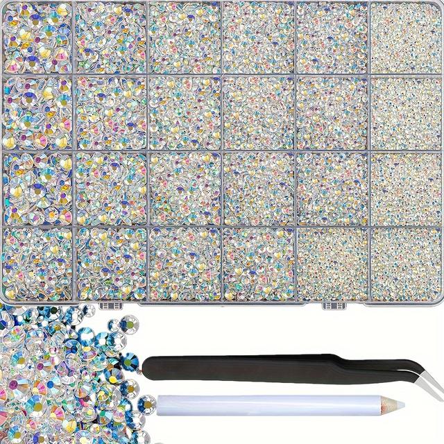TEMU 16500pcs Resin Rhinestones With Tweezers For Crafting, Clear 2-6mm Mixed Sizes Non Hotfix Flatback Gems, Bedazzling Crystal For Diy Crafts Clothing Tumblers Mugs Shoes Fabric Decor