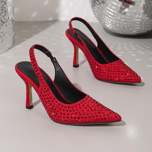 TEMU Tacones Altos Puntiagudos Elegantes Adornados con Lujosas Pedrería para un Banquete , Zapatos de Mujer
