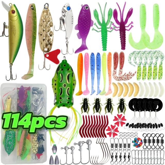 TEMU Freshwater And Saltwater Fishing Lure Set, 114pcs Kit Including Lures, Poppers, Fishing Accessories, Etc., For Catching , , Saltwater Fish, Etc., With Tackle Box Decoration, Suitable As A Gift