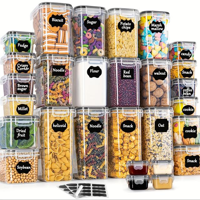 TEMU 28 Sets Of Storage Boxes, Kitchen Organizer With Lid Sealed Storage Container, Grain Powder, Coffee Beans, Corn Flakes Storage Box, 2l 1.4l 0.8l 0.32l 0.06l