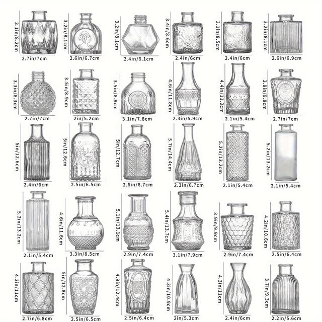 TEMU 30 Stück Transparente Glasvasen mit Reliefformat, Klassisches und Schönes Tischzentrum für Esszimmerdekoration, Hochzeit, Geburtstagsfeier, Einweihungsgeschenk Blumenvasendekorationsflasche