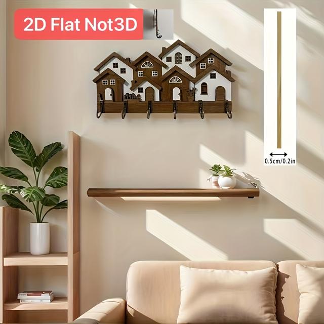 TEMU 2D Плоский Гачок для Ключів - Настінний, Легкий у Встановленні, Матове Покриття, Композитне Дерево, Ідеальний для Організації Дому, Традиційна Естетика, Міцне Дерево, Домашній Тримач для Ключів