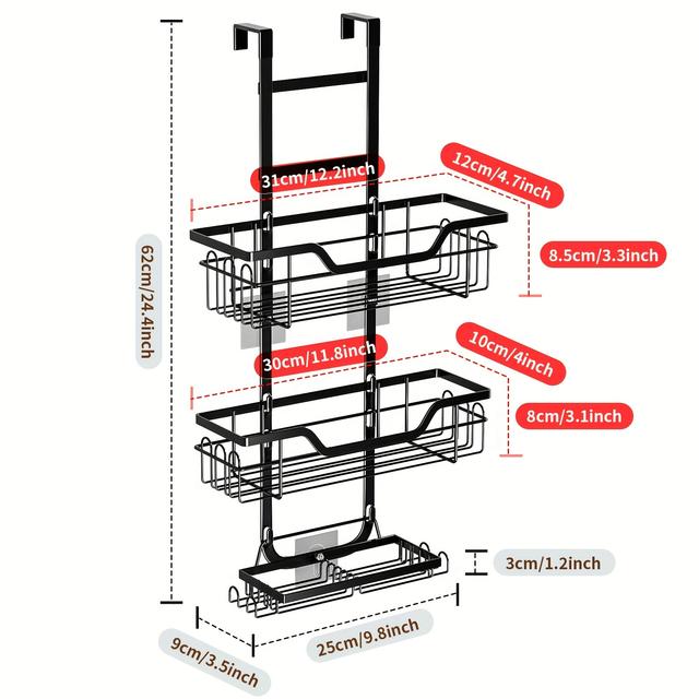 TEMU 1pc Bathroom Rack,3tier Hanging Shower Rack With Hooks And Holder,bathroom Toiletry Shampoo Shower Gel Skin Care Products Organizer Rack,bathroom Storage And Organization