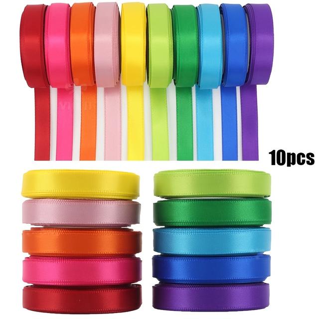 TEMU 10pcs Pastel Assorted Satin Ribbon Ribbon 3/8 Inch X 50 Yards, 1cm X 50 Yards For Crafts, Gift Wrapping, Party Decoration, Handmade Hair Additions