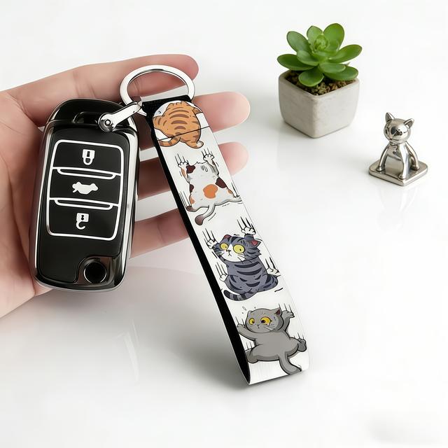 TEMU Unisex Neoprenový Klíčenka s Roztomilým Kočičím Potiskem | Víceúčelový Malý Dárek pro Auto, Fotoaparát, Batoh, Telefon & Domácí Klíče