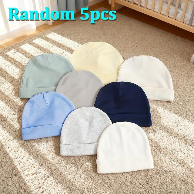 TEMU 5-teiliges Sortiment, Ganzjahres-Jungenmützen, Einfarbig & Mehrfarbig, Weich & Bequem, Neugeborenenmützen