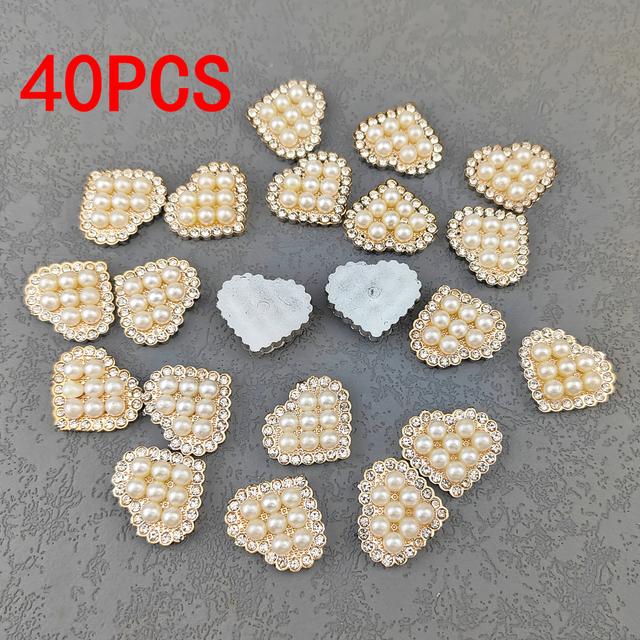 TEMU 하트 모양 플로럴 클러스터 아크릴 진주 스티커 40개입, 의류, 모자, 가방, 웨딩 부케, 리본 머리 장식에 완벽