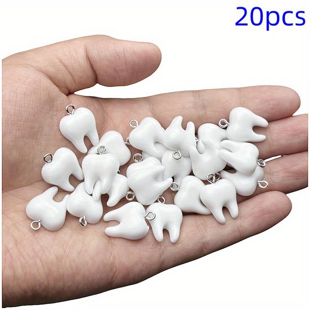TEMU 2D 플랫 - 독특한 흰색 이빨 참 펜던트 20개입 2D - 수제 레진 장식, 귀걸이, 목걸이, 팔찌 및 가방 장식에 적합