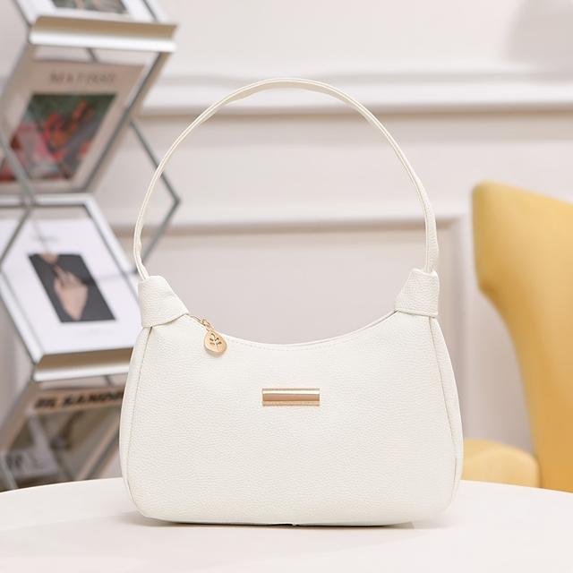TEMU Elegant Women's - Chic Solid Color Underarm Purse With Wide Strap, Casual Phone Bag, Available In White, Brown, Pink, Black