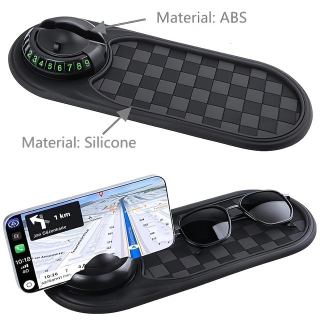 TEMU Anti Slip Mat For Car Dashboard, 2026 New Multifunctional Car Anti-slip Mats With Temporary Parking Number, Universal Rotatable Vehicle Mounted Anti Slip Mat Phone Holder