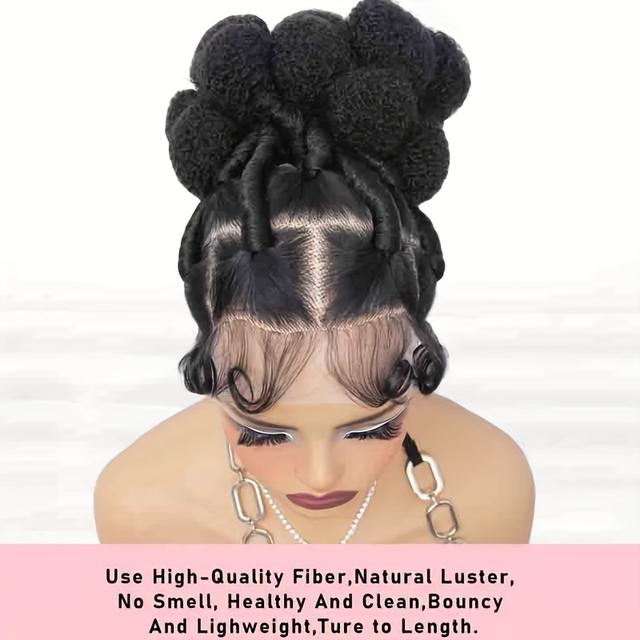 TEMU Bantu Knotless Braided Wigs Synthetic Full Lace Wig Lace Box Braided Wig Buns Wig Full Lace Braids Wig African Braiding Hair Wig For Women