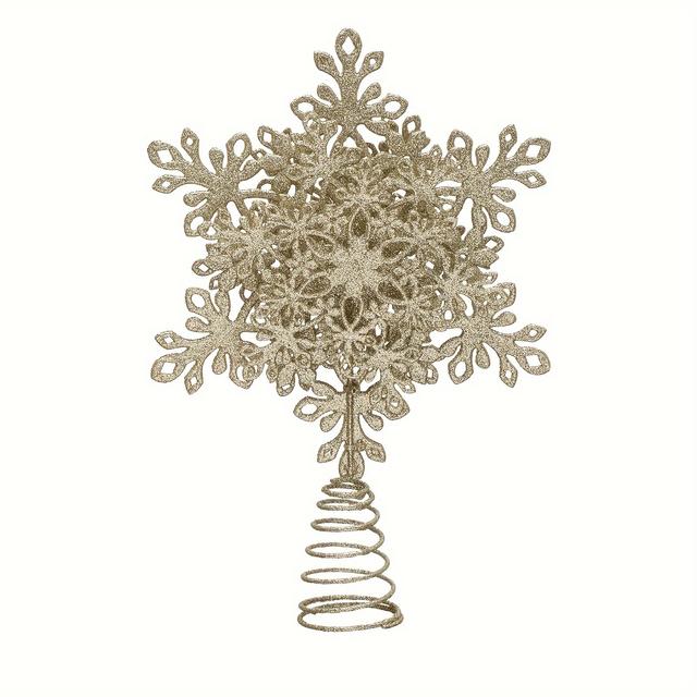 TEMU 반짝이는 샴페인/실버 크리스마스 트리 장식, 파티 홈 데코에 완벽한 13인치 크리스마스 눈꽃 트리 토퍼 포함, 할로윈