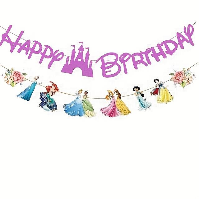 TEMU Dekoracyjny baner urodzinowy z motywem księżniczek Disneya, idealny do zawieszenia w pomieszczeniach i na imprezy tematyczne. Doskonały prezent dla przyjaciół.