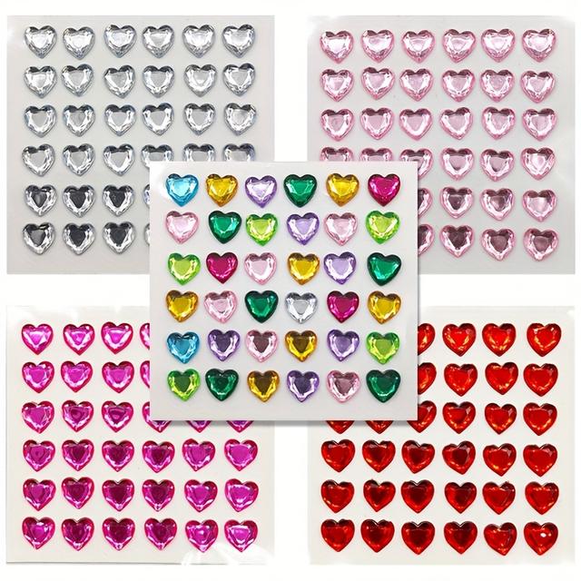 TEMU 180pcs Heart-shaped Gem Stickers, 1cm Crystal Decals In Vibrant Colors - Ideal For Face Decoration & Diy Crafts, Self-adhesive Plastic,