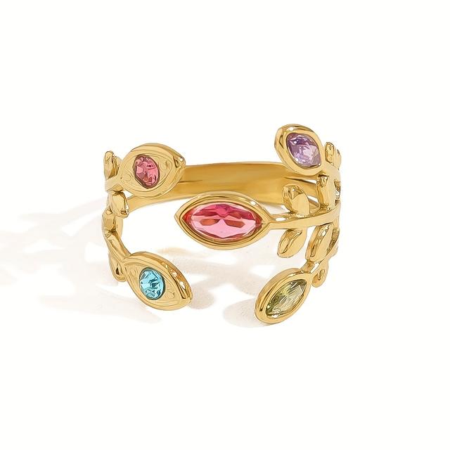 TEMU Bague d'ouverture de style bohème avec strass colorés, d'un anneau doré avec un corps de feuilles, dégageant une ambiance et . La en vacances ou d'une fête vous instantanément de l'attention