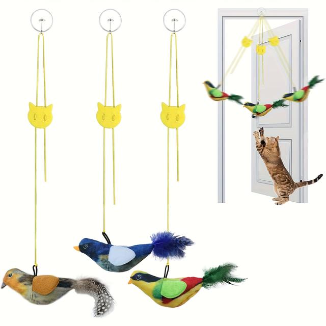 TEMU 3pcs Hanging Bird Cat Toy, Interactive Cat Toy Bird, Indoor Realistic Cat Interactive Toy, Bored Kitten Ball-thrower Toy
