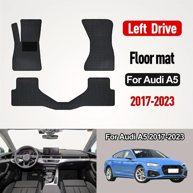 TEMU Teppich-Fußmatten für AUDI A5, S5, RS5 2017-2024, Premium Allwetter Rutschfeste Wasserdichte Bodenliner, 1. & 2. Reihe Auto-Matten, Schwarz - 3 Stk