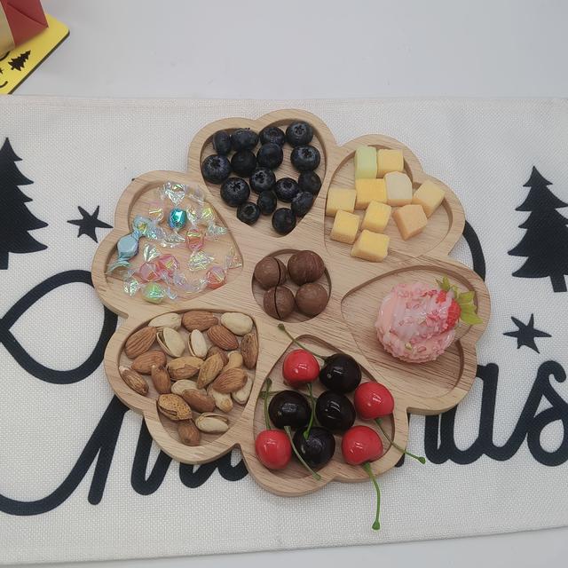 TEMU New Wooden Floral Desktop Tray With Heart-shaped 6-compartment For Fruits, Snacks, Nuts, Desserts, And Candies, Practical Decorative Tray For Holiday Parties And Rooms. (non-food Contact)