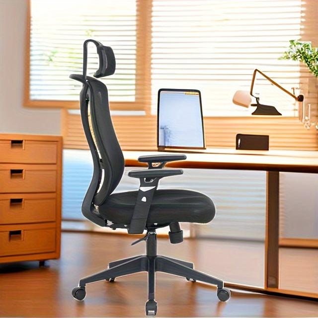 TEMU Ergonomischer Bürostuhl mit verstellbaren Armlehnen und Kopfstütze, Atmungsaktives Mesh-Rückenpolster, Höhenverstellbarer Sitz - Hochwertig, Leicht zu reinigen