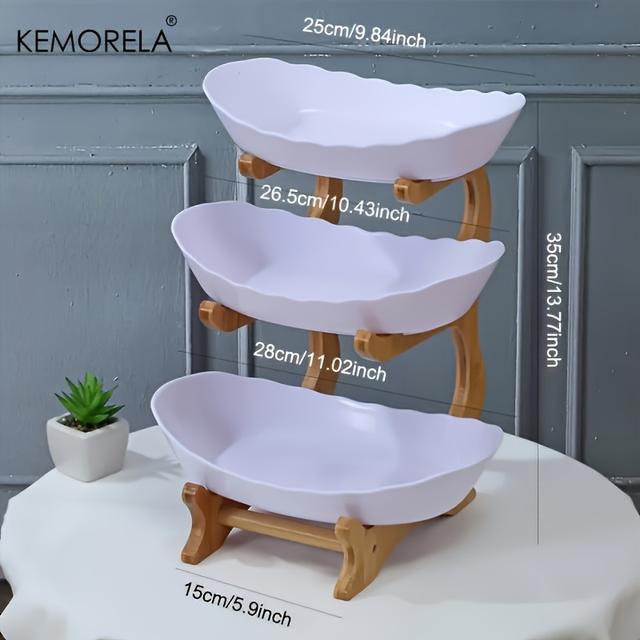 TEMU Kemorela 3-tier Wooden Fruit And Vegetable Basket With Wooden Legs - Versatile Kitchen Organizer For Fruits, Vegetables, And Iced Food - Refrigerator Storage, Fruit Basket For Kitchen