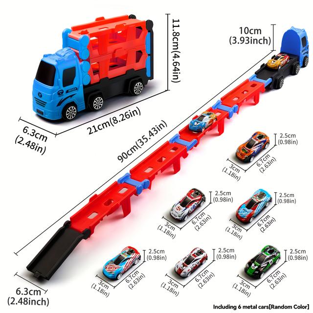 TEMU Transport Truck With 6 Cars, Foldable And Track, Equipped With Track And Car Catapults, Extended Track, Foldable Storage, Best Birthdays For Boys And Girls, Halloween Gifts