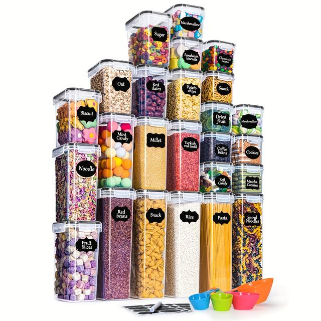 TEMU 25 Pack Airtight Food Storage Containers With Lids For Kitchen Pantry Organization And Storage, Bpa Free, Plastic Canister Set For Cereal, Pasta, Flour & Sugar - Spoon Set, Labels & Marker
