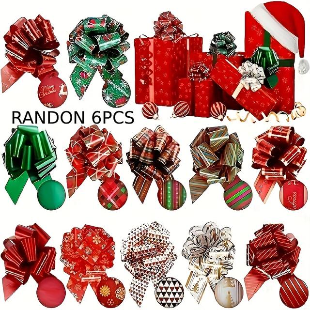 TEMU 6pcs Pack Plastic Ribbon Bows Suitable For, Wedding Decor, Birthday Gifts & Christmas Tree Decorations - Multicolor Bow Tie Bows, Flexible Ribbon Bows For Crafts, Parties, Gift Wrapping (6pcs)