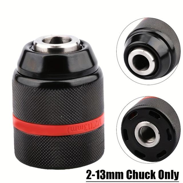 TEMU Keyless Threaded Metal Drill Chuck With Lock, 1/2-20unf Mount 2~13mm Self-locking Chuck, Hex Shank/sds-plus Shank/electric Wrench Shank, Adapter, Chuck For Drill Bit Screwdriver Tap & Sockets