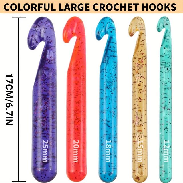 TEMU 32-teiliges Deluxe-Häkelnadel-Set mit Kristallgriffen - Beinhaltet 5 Große Bunte Haken, Maschenmarkierer, Schere & Wollnadeln für Dicke Garnarbeiten