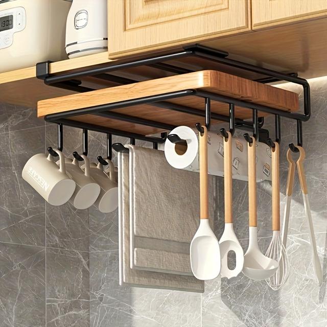 TEMU 1pc Storage Rack, Stainless Steel Under-cabinet Hanging Rack, Multipurpose Wall-mounted Storage Organizer, For Kitchen And Restaurant, Kitchen Organizers And Storage, Kitchen Accessories