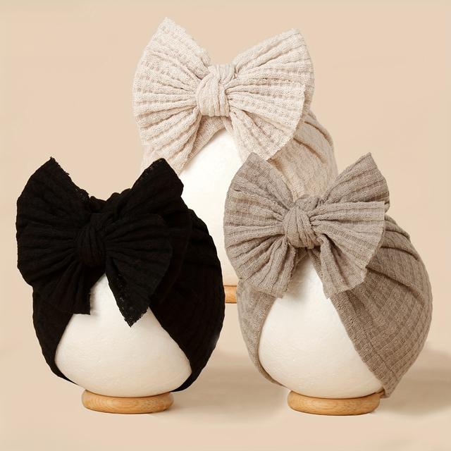 TEMU 3pcs Of Waffle Hats For Infants, Hair, Soft And Comfortable Newborn Caps, Headwear Additions For Girls