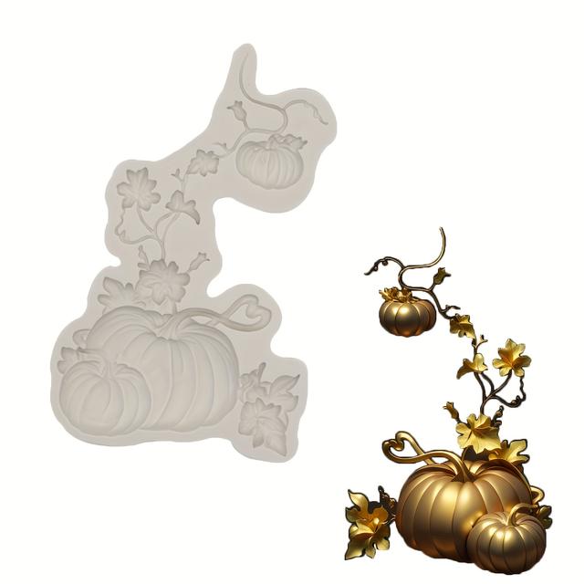 TEMU Embroidery Halloween Pumpkin Silicone Mold - Intricate Resin & Fondant Crafting Tool For , Cake Decorating With Detailed Leaf And Vine Patterns