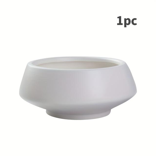 TEMU 1pc Modern Round Ceramic Planter - Durable Outdoor/indoor Use, Simple Elegant Design, Black & White, Versatile For Garden, Patio, Balcony, Desk Decor, Patio Decoration, Contemporary Pottery,
