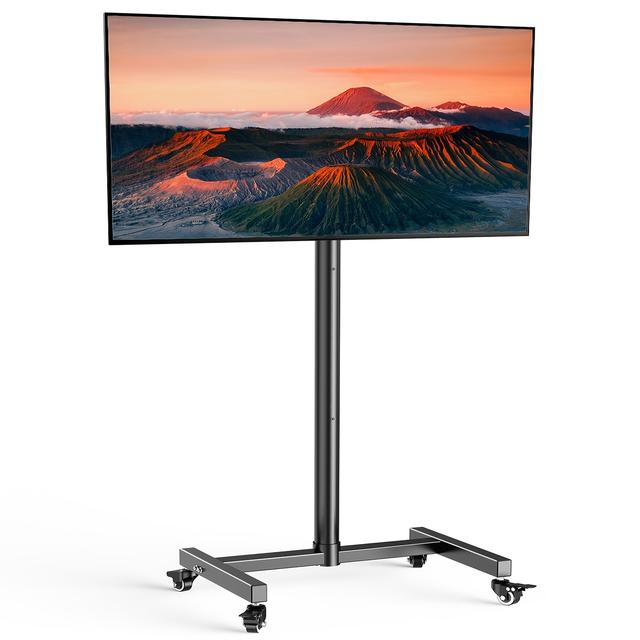 TEMU Whyfone Mobile Tv Stand On Wheels For 17-50 Inch Tvs & Monitors | 180° Landscape To Portrait, Height Adjustable, Portable Rolling Stand, Max Vesa 300x300mm Up To 30kg, Carbon Steel, Floor Mount