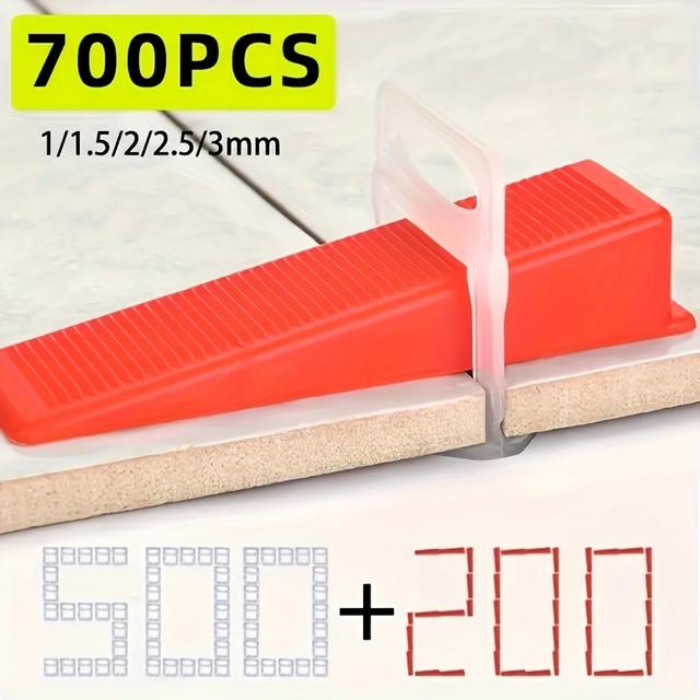 TEMU 500pcs Plastic Tile Leveling System Clips With 200pcs Reusable Wedges, Ceramic Wall And Floor Installation Spacers, 1/1.5/2/2.5/3mm Thickness, Easy-to-use Tile Leveling Kit