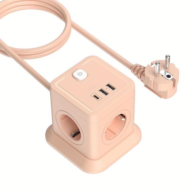 TEMU Tablero de Energía de 4 Puertos con 2 USB-A y 1 USB-C, Tablero de Energía 7-en-1 con (2500W/10A), de Energía con Cable de Extensión de 1.8 metros, Adecuado para Uso en Casa, Cocina y Oficina