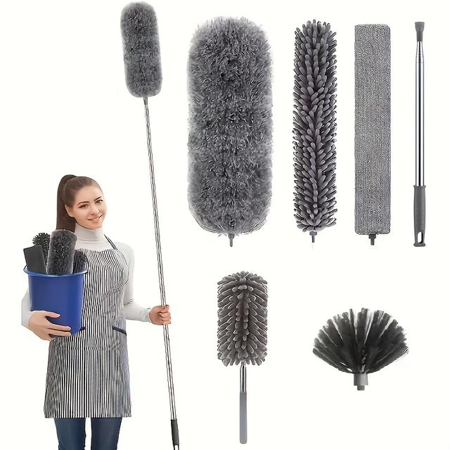 TEMU Microfiber Duster With 280.0cm Telescopic Extension Pole Kit For High Ceilings, Cleaning Fan Webs, Reusable And Washable Lightweight Ceiling Fan Nets, Blinds