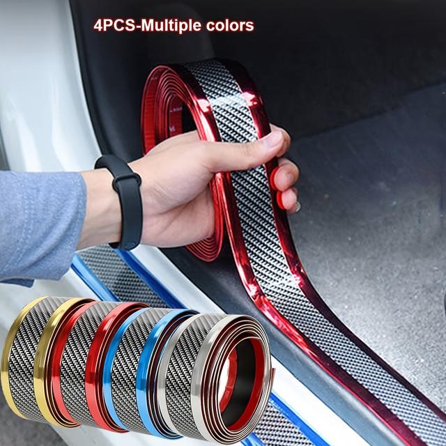 TEMU 4pcs Set Pvc Car Door Sill Protectors - Self-adhesive, Scratch-resistant Entry Guards With Stylish Pinstripe Design, Anti-collision Film For Most Cars